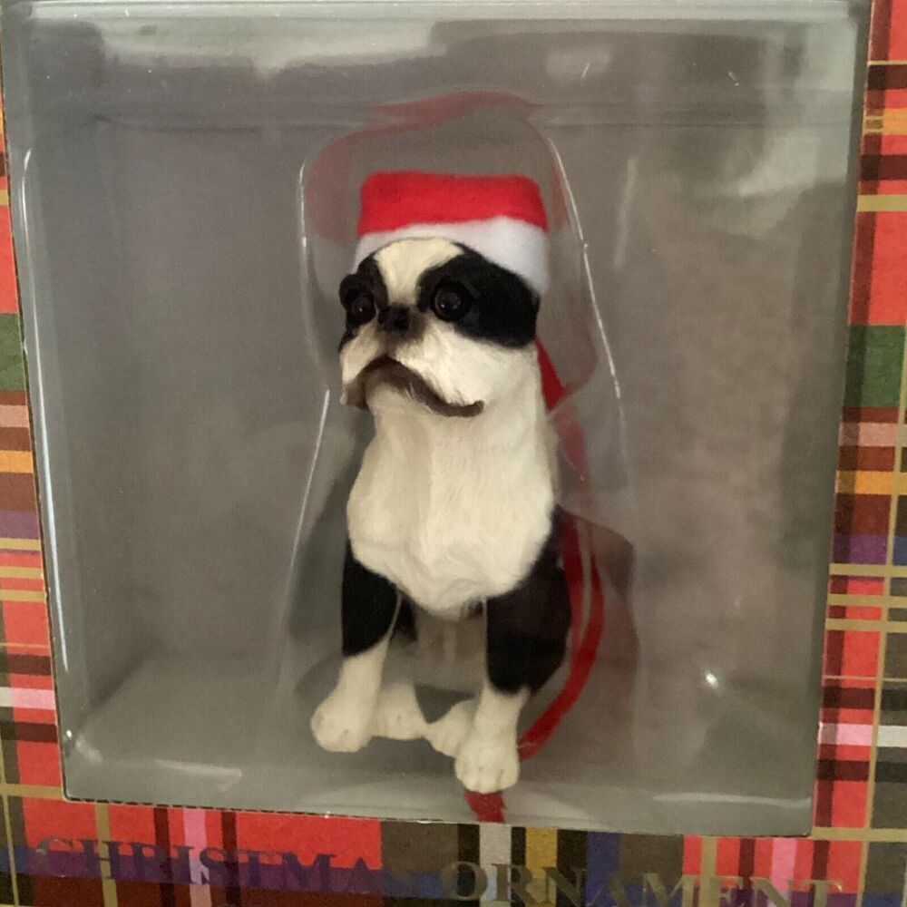 Boston Terrier Wearing Santa Hat Christmas Tree Ornament Sandicast NEW